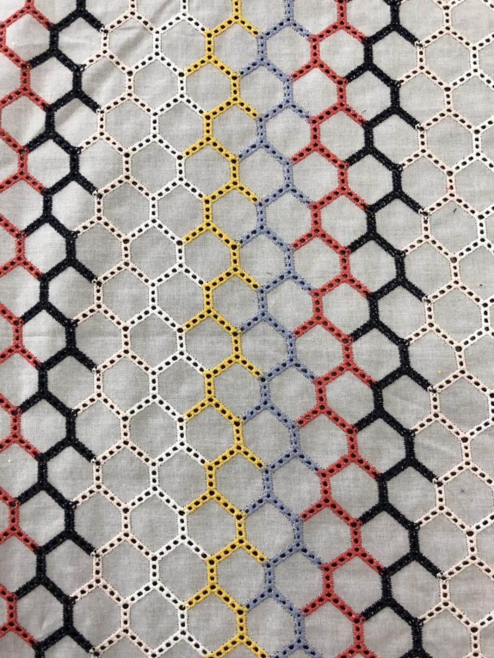 Six color hexagon Cotton embroider fabric