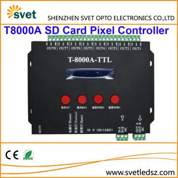 DC5V T8000A 8 Port Off-Line TTL SD Card Programmable 8192 Pixels RGB LED New Pixel Controller for Led Strip