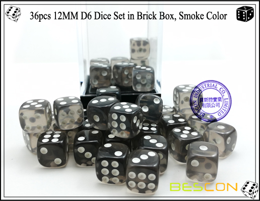 36pcs 12MM D6 Dice Set in Brick Box, Smoke Color-4