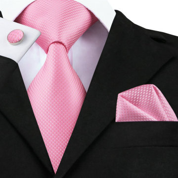 SN-557 Pink Novelty Tie Hanky Cufflinks Sets Men's 100% Silk Ties for men Formal Wedding Party Groom