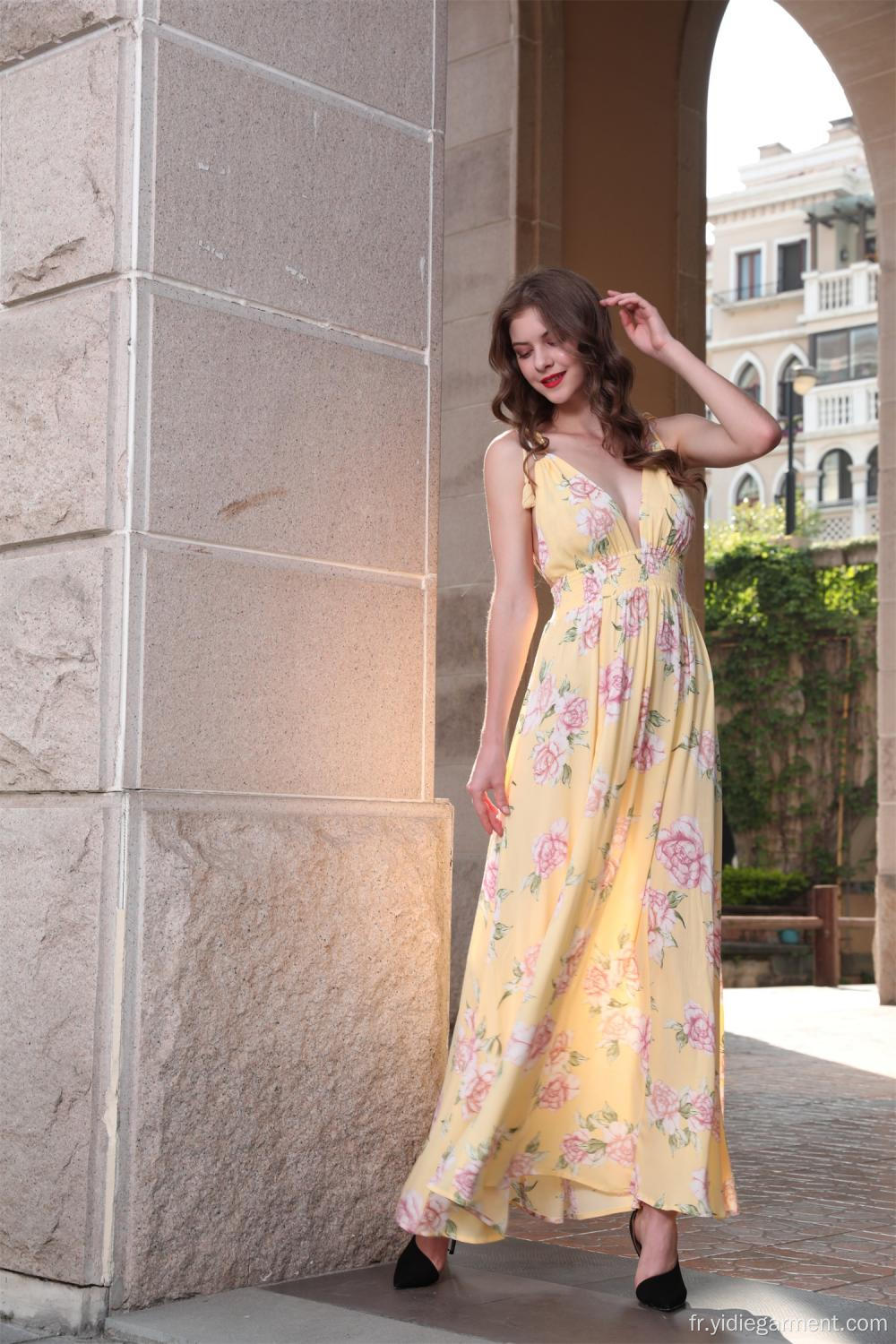 Robe longue caraco à fleurs pour femme