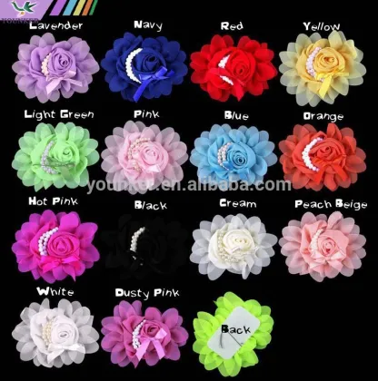 Chiffon Rosette Flowers With Fake Pearl ,Children Boutique Hair Flowers Baby Girls Hair Accessories,YDKM17