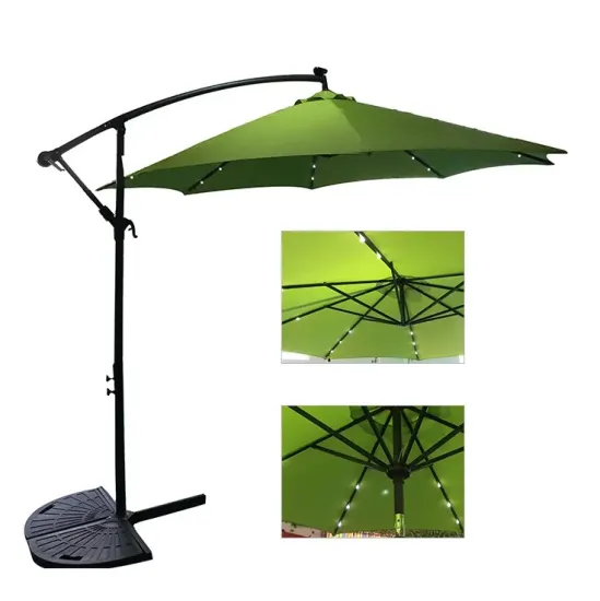 Uplion Cantilever Solar Patio Umbrella with LED Lights and Cross Base