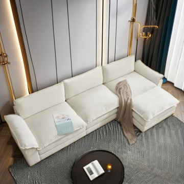 Modern L-Shaped Solid Wood Fabric Sofa for Luxury Living Rooms