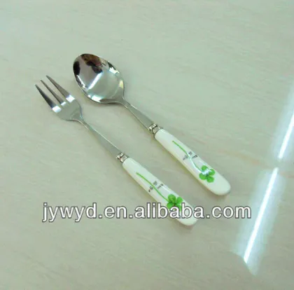 Modern design ceramic handle fork and spoon set
