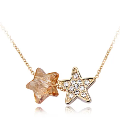 2016 OUXI Best Selling Women Gold Jewelry Gold Crystal Double Star Necklace