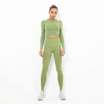 long sleeves crop top Fitness Set women