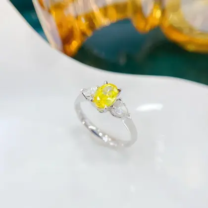Compact 0.71ct Yellow Lab Diamond Three Stone Ring