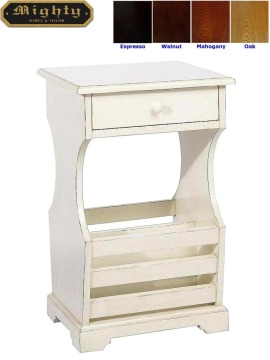 Wooden Living Room One Drawer White Magazine End Table