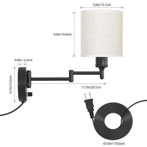 Lâmpadas de parede do braço oscilante Conjunto de 2 plug-in