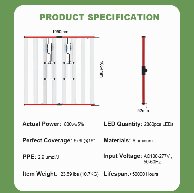 LED υδροπονικό φυτό αναπτύσσεται φως 8 μπαρ 800W