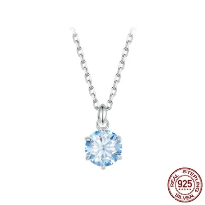 Sparkling 1 Carat Blue Moissanite Necklace with Platinum Plating