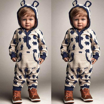 Cartoon long sleeve hooded rompers baby boy 2 colors new born baby clothes rompers