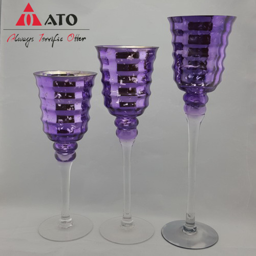 Customized Glass Candle Holders with Electroplating Purple