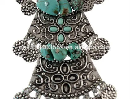 Gypsy Womens Silver Long Turquoise Pendant Jewelry Necklace