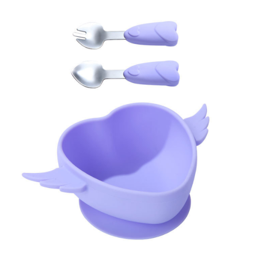 Hjärta Baby Training Silicone Bowl Spoon Gaffel Set