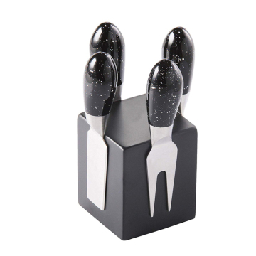 Faca de queijo com revestimento de mármore com bloco de madeira - 4pcs