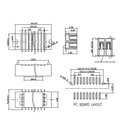 0.8mm Board to board connector, female,double groove, mating height=4.0~5.0mmBB0.8F-XXXXXX01