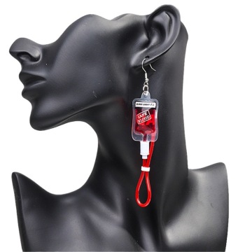 Halloween Accessory Set: Quirky Harajuku Style Earrings and Necklace with Plasma Blood Bag Design for Women