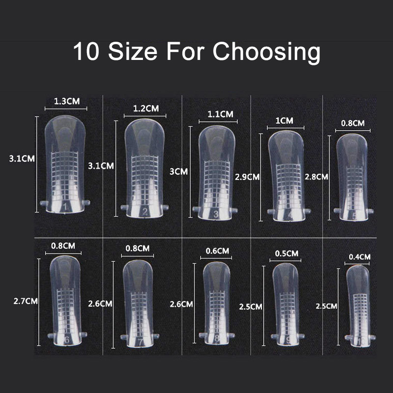 MIZHSE 100pcs Quick Building Mold Tips Nail Form For Finger Nail Extension 10 Sizes Acrylic Nail Tip UV Bulider Gel Polish