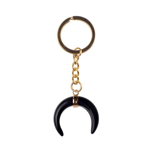 Gemstone Ox Horn Pendant Keychains Crystal Quartz Amethyst Gold Plated Key Chain Natural Stone Key Ring for Men Women