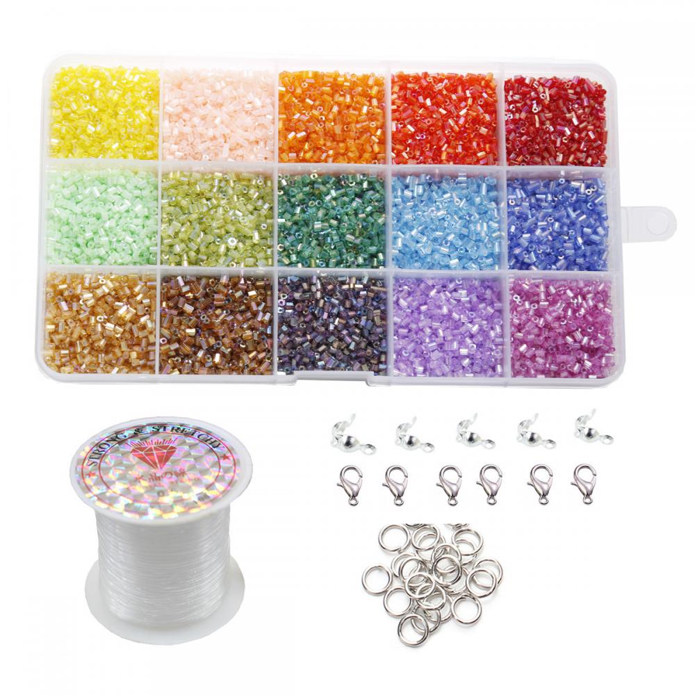 15 boîtes de 2 mm de graines de graines kit de perles de tube mélangées