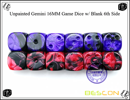 Un-painted Gemini Dice 16MM with Blank 6th Side-5