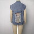 Custom Hollow Out Denim Vest Jacket for Ladies