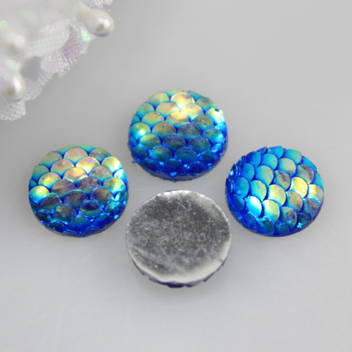 AB Colour Fish Scale Iridescent Cabochon Resin Fish Scale Round Cabochon Mermaid Fish Scale 11MM Spacer Γοργόνα Party