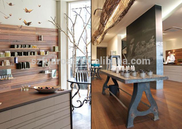 laminated MDF display showcases wooden wall mounted shelves for cosmetics retail shop