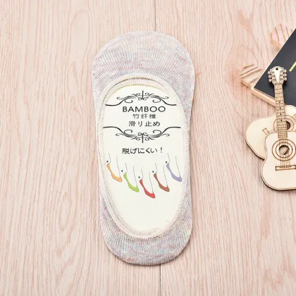 Bamboo Fiber Silicone Anti-Slip Invisible Boat Socks for Ladies