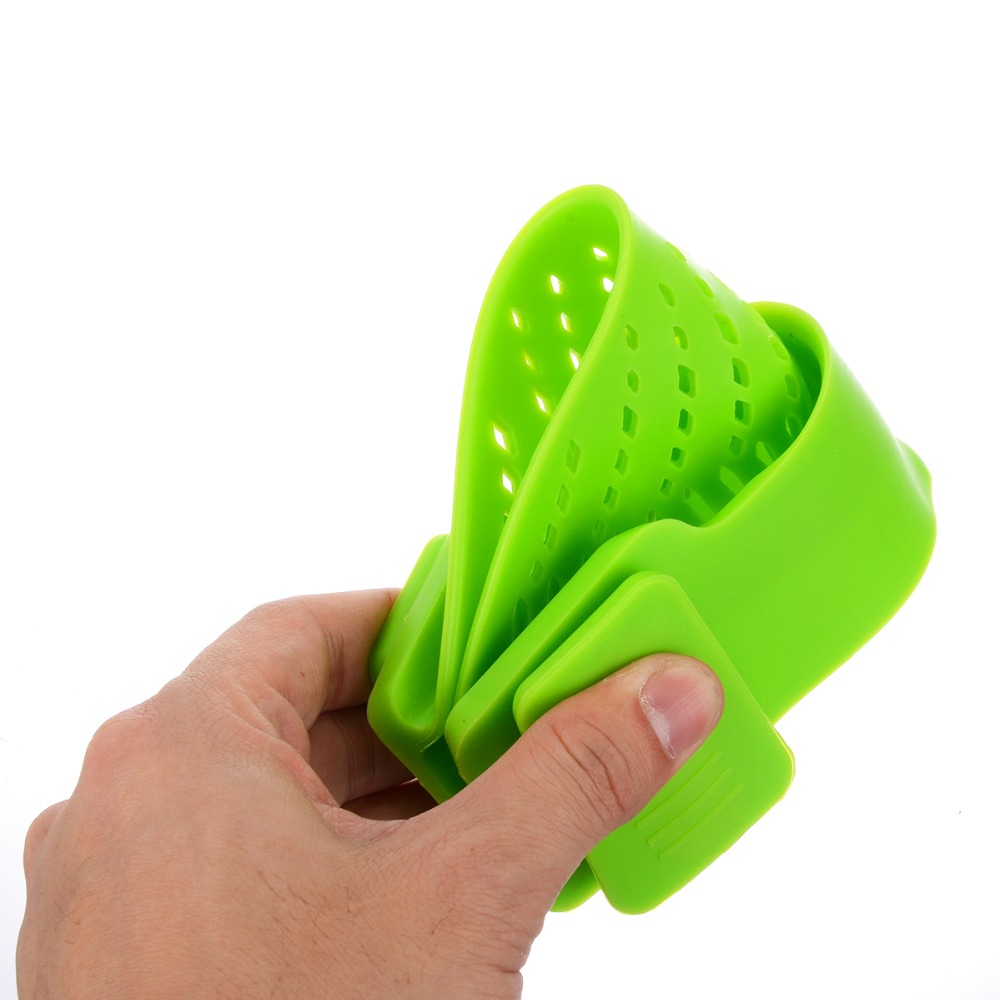 1pcs Green Silicone Pot Pan Bowl Funnel Strainer Kitchen Rice Washing Colander Kitchen Accessories Cooking Tools