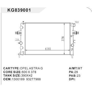auto radiator car:OPEL ASTRA G OEM:1300189 93277988