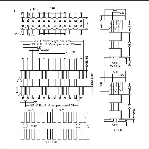 1.27 mm Pin Header Dual Row Double Plastic SMT Type PHCM12-XXD