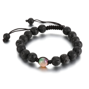 KALEN Flexible Religious Men's Mature Leather & Volcanic Stones Beaded Bracelet