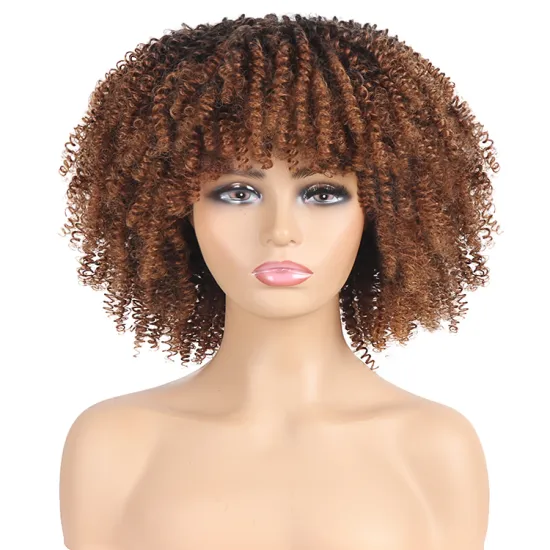 14inch Short Wigs Afro Kinky Curly Wig With Bangs For Black Women Ombre Colors No Glue Full Fluffy Bomb Short Curly Hair Wigs