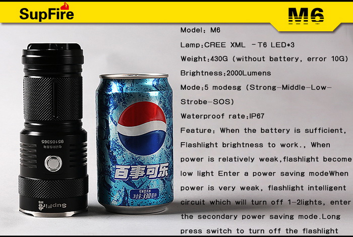 Supfire M6 Smallest 2000lm High Bright New Model CREE T6 LED Flashlight