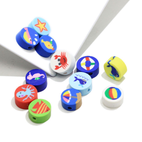 Manufacture Colorful Random Sea Fish Painted Round Polymer Clay Beads Charms For DIY Craftwork Decoration Mini Slice