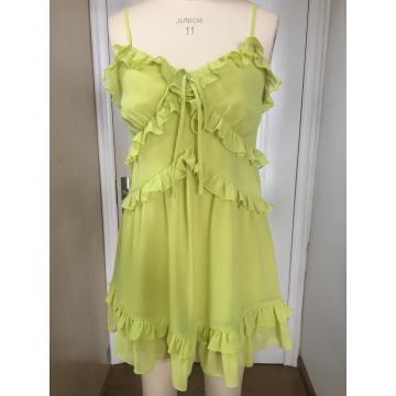 Robe évasée sans manches vert citron pour femmes