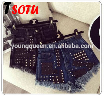NZK1 The 2016 summer womens denim shorts fashion personality rivet fringed in bulk denim shorts