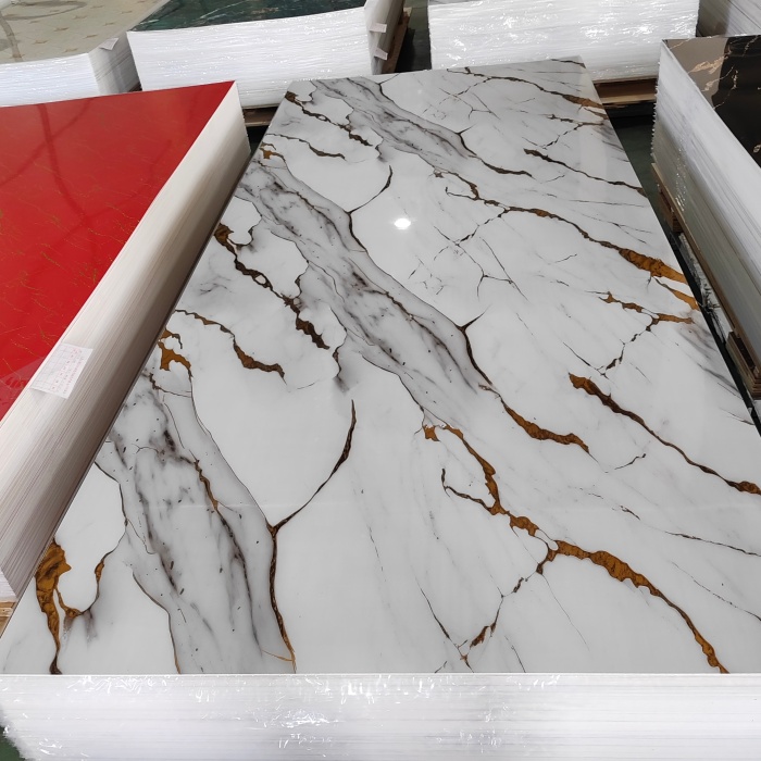 Lembaran marmar UV pemasangan tanpa kalis air stainresistant stainresistant cratchproof fleksibiliti luaran dalaman