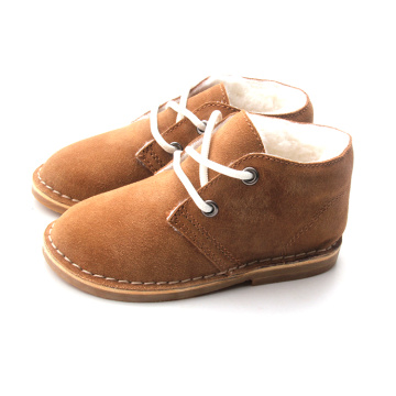 Sapatos de pelúcia de couro genuíno quente de inverno para bebês