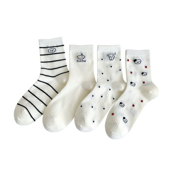 Custom Women's Cute Cartoon White Cotton Tube Socks Wholesale