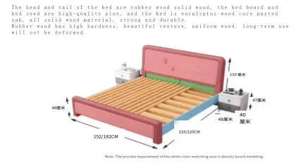 Modern Simple Solid Wood Double Bed Frame with Rubber Wood