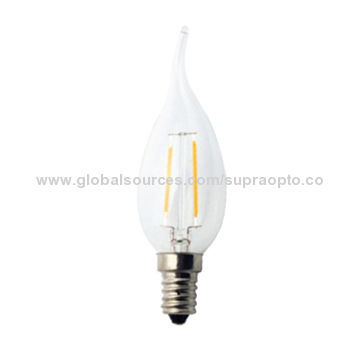 E14/C35/2W LED Filament Candle Light-(Round Design, 100LM/W, 2 Years Warranty