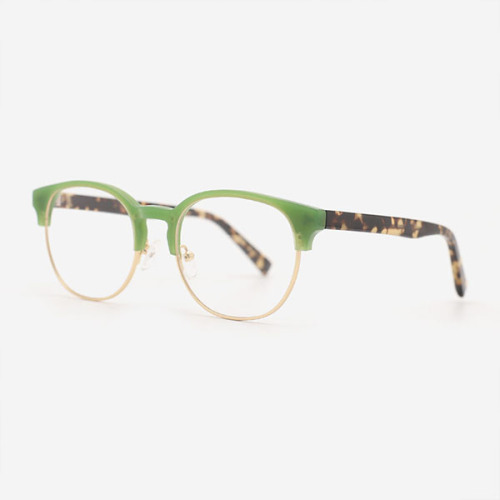 Round Acetate And Metal Combined Unisex Optical Frames 23A3075