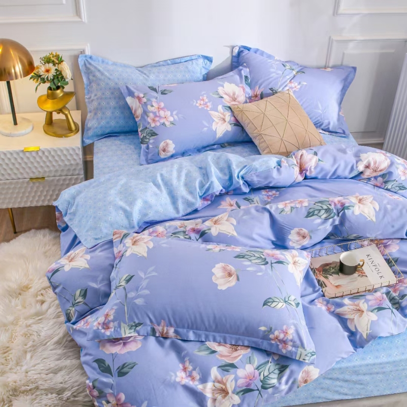 Cotton Reactive Print Flower Design Bed Cover Sets