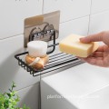 Black Metal Self-Adhesive Double Layer Soap Dish for Bathroom