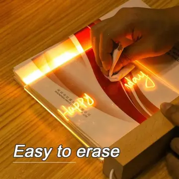 Luminous Acrylic Rewritable Message Board with Wooden Base and Night Light