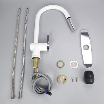 White Single Handle Tap Pull Down Kitchen Faucet
